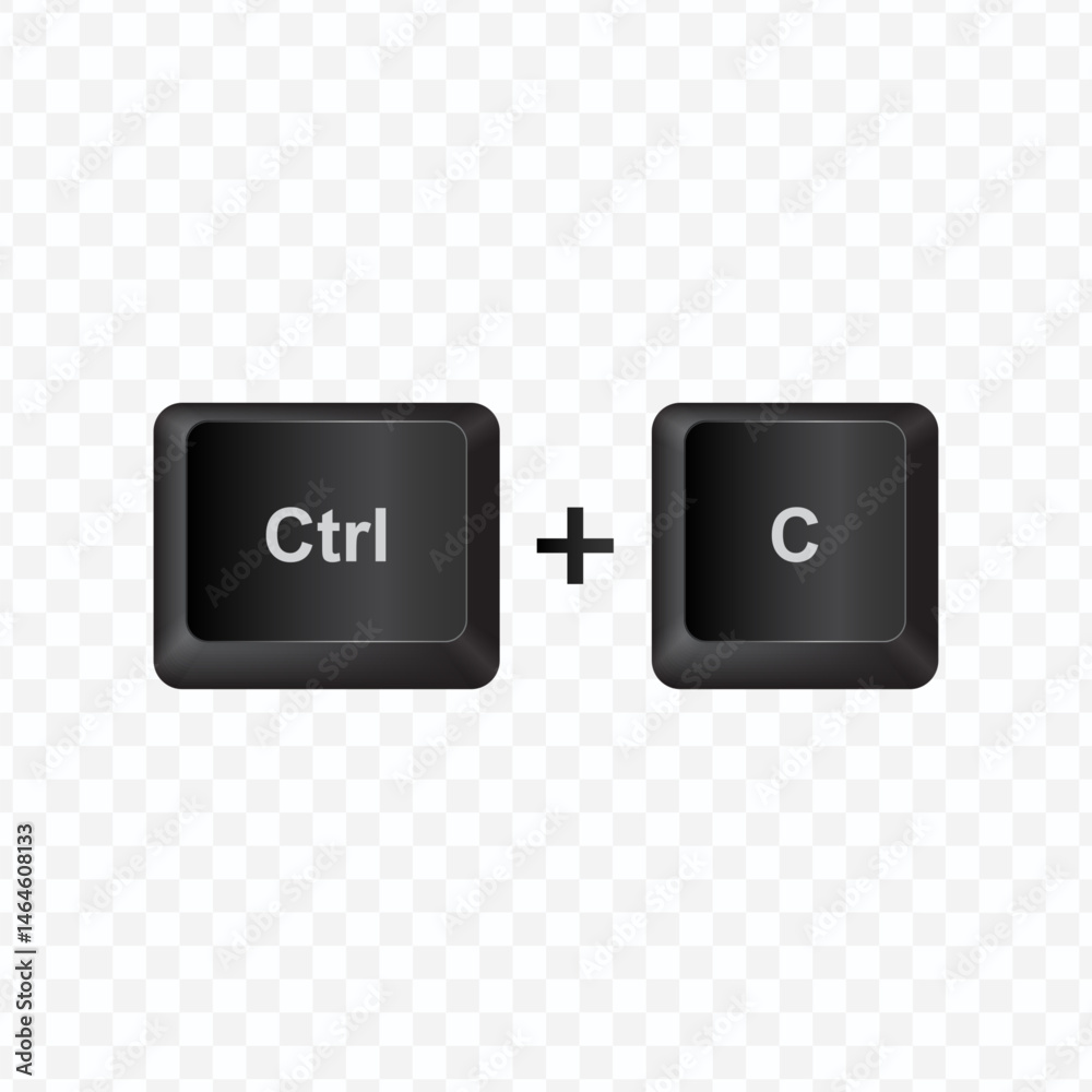 Poster keyboard button, vector illustration of shortcut ctrl and c on dark color and transparent background