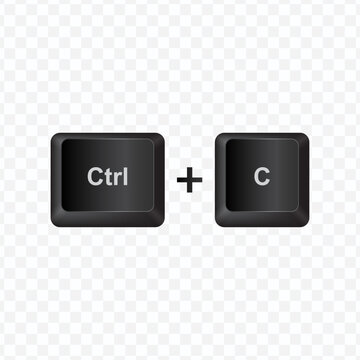 Keyboard Button, Vector illustration of shortcut Ctrl and C on dark color and transparent background