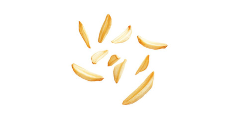 Obraz premium Golden French Fries. Crispy Potato Snack For Fast Food And Culinary Concepts Isolated On Transparent Background