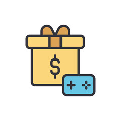 Gaming promotion campaign with gift box symbol and gaming controller icon