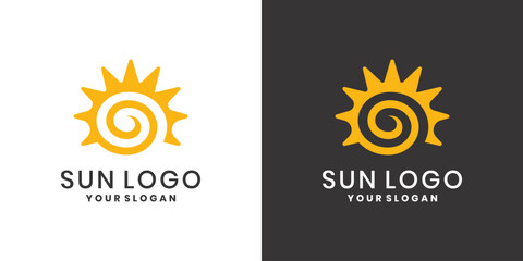 Sun logo with yellow spiral and sun rays