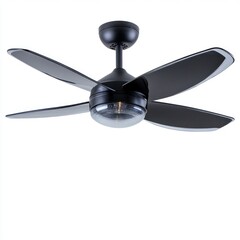 Contemporary glass-blade ceiling fan isolated on white background. 