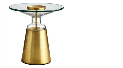 Contemporary glass-top side table isolated on white background.  