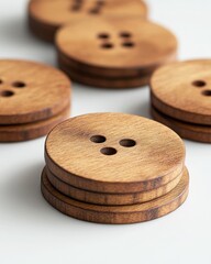 Rustic Wooden Buttons on Soft Surface for Crafting Projects and Sewing Activities