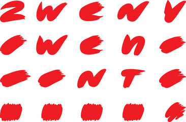 Vintage line vector brush strokes set. Red hand drawn stripes calligraphy brushstrokes set. Rough grunge thick paint line textures. Grungy sketchy rectangle text boxes collection