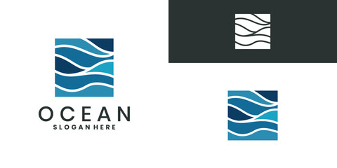 Abstract ocean logo with wavy lines in square shape © gibran fatih