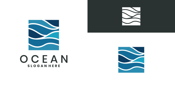 Abstract ocean logo with wavy lines in square shape