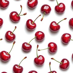 Fresh and Juicy Red Cherries on White Background Perfect for Food and Culinary Themes