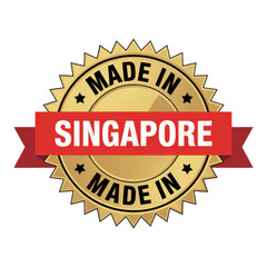 Obraz premium Made in Singapore Gold Seal with Red Ribbon Banner