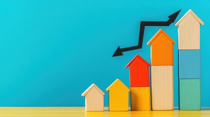 Colorful house blocks showing growth trend finance real estate market