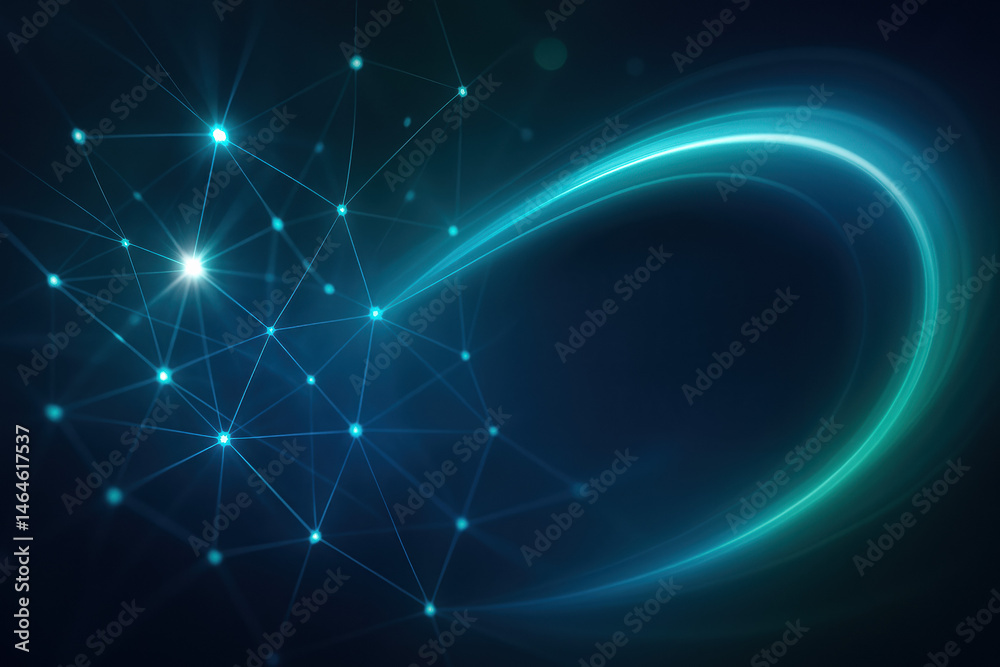Poster a dynamic abstract network symbolizes innovation and strategic growth with pulsing points representi