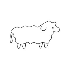 Fluffy Sheep Line Drawing Cartoon