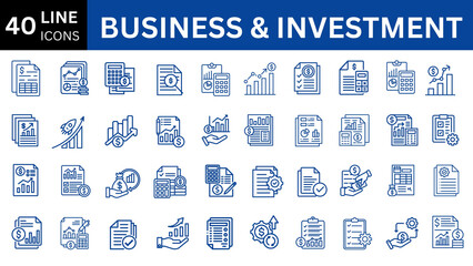 Business and Investment editable icon set. Editable stroke. Vector illustration.