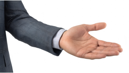 Blank businessman hand png in 3d transparent for product presentation.