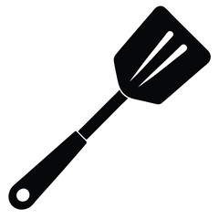 Silhouette of a black spatula showcases kitchenware with a clear, transparent background