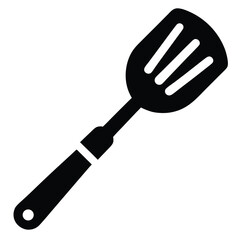 The single black spatula kitchen utensil is isolated on a transparent white background