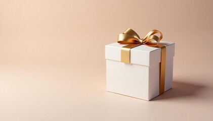 Fototapeta premium Elegant white square gift box mockup, open & closed, gold wrapping , packaging, open, studio