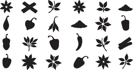 Create a Spices icon vector set, collection vector art silhouette with white background.