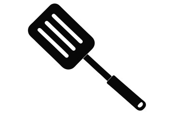 A slotted spatula in solid black features clean lines and minimalist kitchen tool representation