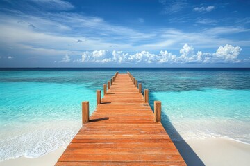 Fototapeta premium Tranquil wooden pier leads to turquoise sea