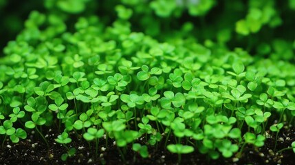 Close-up view of vibrant young clover sprouts.