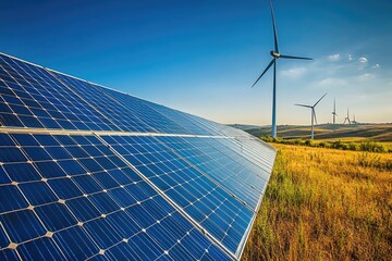 Renewable energy farm with solar panels and wind turbines (1)