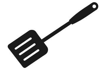 Single black slotted spatula shows a simple silhouette against a transparent background