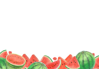 水彩絵の具で描いたスイカの背景イラスト