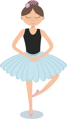 Cute ballerina dancing in blue tutu isolated on a white background.