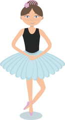 Cute ballerina dancing in blue tutu isolated on a white background.