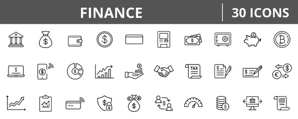 Finance Payment Outline Icons In Linear Style For Money Apps
