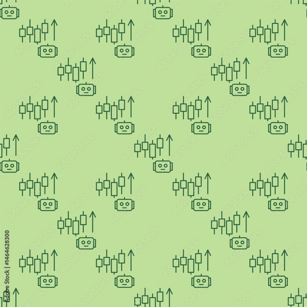 Poster candlestick chart and ai bot vector crypto trading seamless pattern in thin line style
