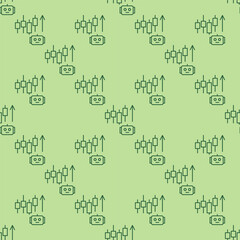 Candlestick Chart and AI Bot vector Crypto Trading seamless pattern in thin line style