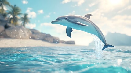 Fototapeta premium A dolphin swimming near the shore