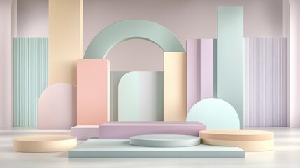 Pastel geometric abstract background for product display or podium mockup