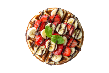 Delicious Waffle with Strawberries Bananas and Chocolate