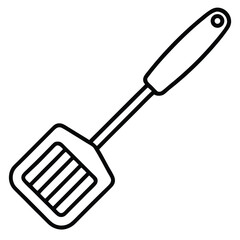 Outlined slotted spatula tool shows a kitchen essential on transparent background