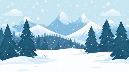 Fototapeta premium Snowy Mountain Winter Wonderland: A Serene Winter Landscape