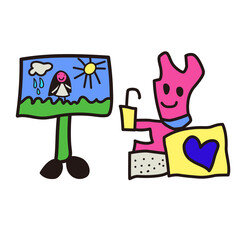 Dog watching TV drinking juice, creativity illustrations of puppy for cartoon characters, comic, mascot, cute patch, shirt print,  sticker.....transparent background