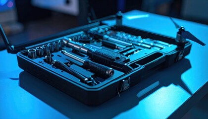 Naklejka premium Tool Set in Case with Screwdrivers and Bits