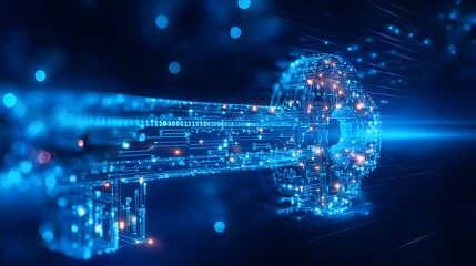 Obraz premium Binary key unlocking abstract digital lock representing cybersecurity and data protection in a virtual environment.