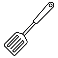 Single slotted spatula has a hole in handle, outlined with bold black