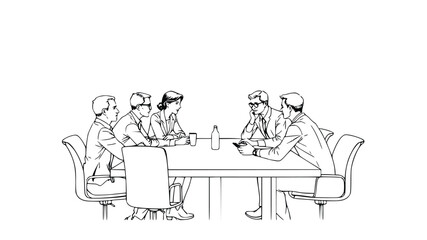business people in a meeting, line art illustration, vector art 