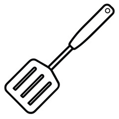 Spatula with three slots for cooking is shown in a clear line drawing