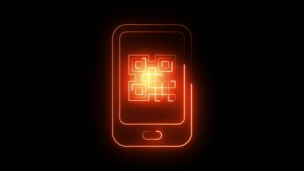Glowing neon qr-code icon isolated on black background. HD Video motion graphic animation - Powered by Adobe