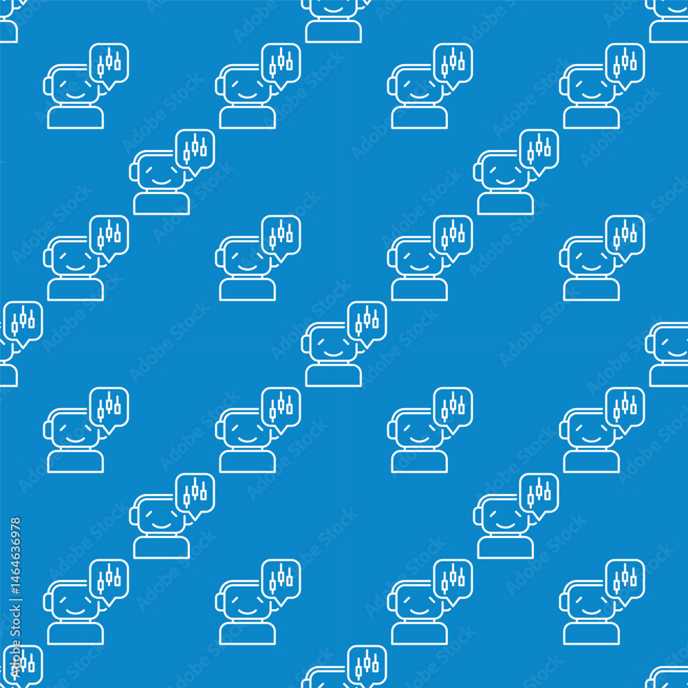 Poster happy trading bot with candlestick chart vector seamless pattern in outline style