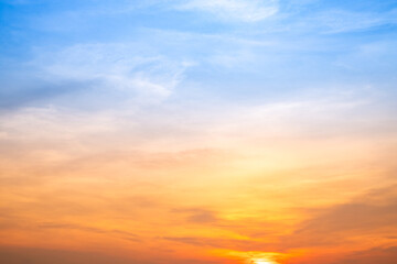 Beautiful , luxury soft gradient orange gold clouds and sunlight on the blue sky perfect for the...