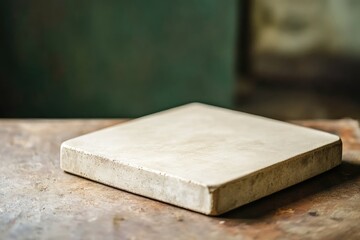 Square, off-white slab on weathered wooden surface