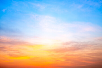 Beautiful , luxury soft gradient orange gold clouds and sunlight on the blue sky perfect for the background, take in evening,Twilight, Large size, high definition landscape photo