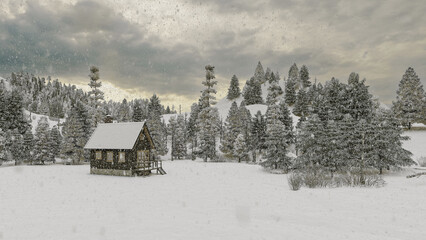 A cabin in the snowy woods